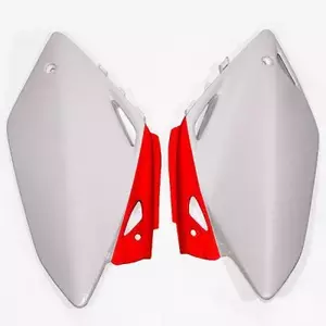 Plastikinių galinių šoninių dangtelių rinkinys UFO Honda CRF 450R 05-06 OEM (baltos raudonos spalvos) - HO03656W