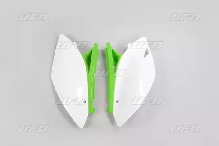 Juego de tapas laterales traseras de plástico UFO Kawasaki KXF 450 09-11 OEM (blanco verde) - KA04700999
