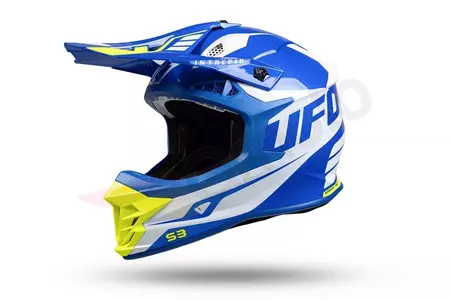 Capacete UFO Interpid para motociclismo de cross enduro branco azul amarelo fluo S-1
