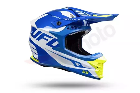 Capacete UFO Interpid para motociclismo de cross enduro branco azul amarelo fluo S-2