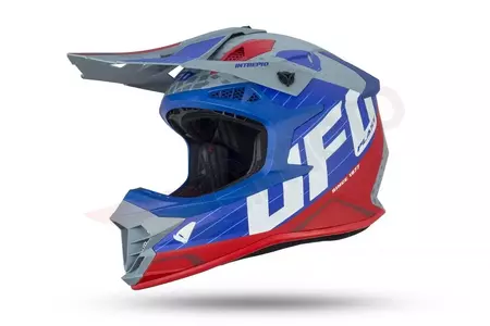 "UFO Interpid" motociklininko šalmas motociklų krosui, enduro, pilkas, mėlynas, raudonas XL - HE146XL