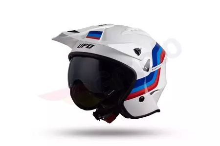 Jet Trial ATV UFO Shertan motorcykelhjälm med visir vit röd blå M-2