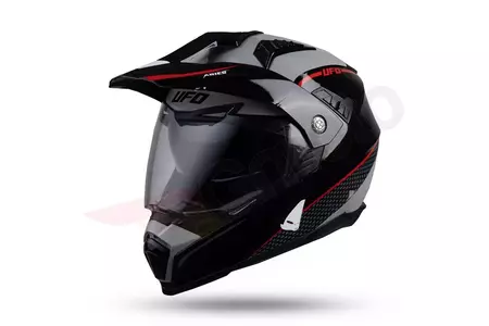 Cross Enduro UFO Aries Tourer motocikla ķivere pelēka sarkana melna S-3