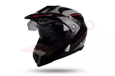 Cross Enduro UFO Aries Tourer motociklu ķivere pelēka sarkana melna XL-2