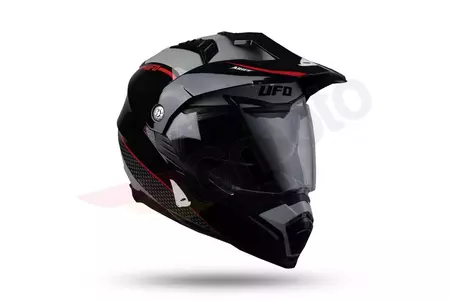 Cross Enduro UFO Aries Tourer motociklu ķivere pelēka sarkana melna XL-6