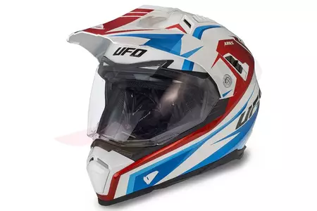 Kask motocyklowy Cross Enduro UFO Aries Tourer biały niebieski czerwony M-1