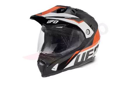 Capacete de motociclista Cross Enduro UFO Aries Tourer preto branco laranja M-1