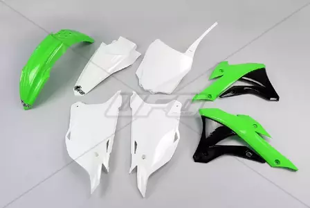 Set de materiale plastice UFO Kawasaki KX 85 14-17 verde alb negru - KA222E999