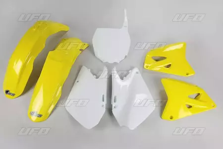 Set plastica UFO Suzuki RM 125 01-21 RM 250 01-21 OEM giallo bianco - SUKIT402999