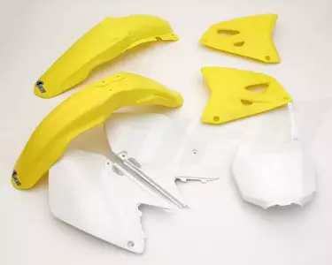 Kit plastique UFO Suzuki RM 125-250 06-17 OEM jaune blanc - SU406E999