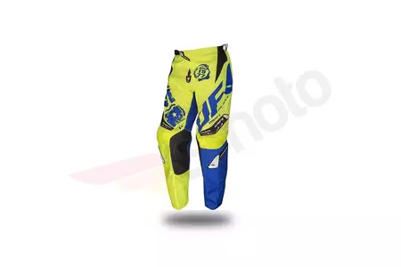 Motocyklové cross enduro nohavice UFO Návrh žltá fluo modrá M-1