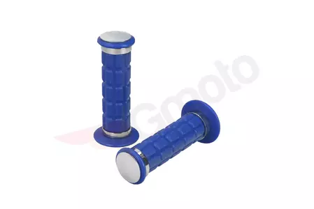 Manetki - gumy kierownicy ciemno niebieskie para z opaskami i kapslem w chromie Simson-2