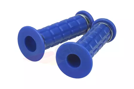 Manetki - gumy kierownicy ciemno niebieskie para z opaskami i kapslem w chromie Simson-3