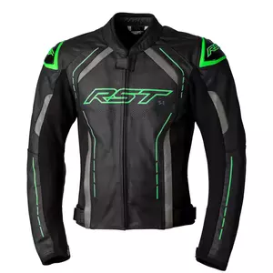 Casaco de motociclismo em pele RST S1 CE preto/cinzento/verde néon M-1