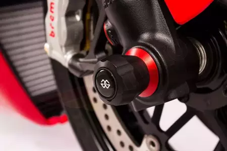 Protections fourche et bras oscillant (axe de roue) GILLES GTA noir/rouge Ducati-2