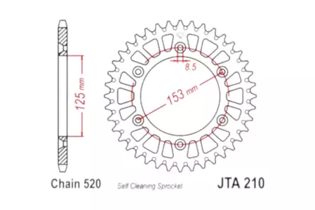 JT roda dentada traseira em alumínio JTA210.49BLK, 49z tamanho 520 preto - JTA210.49BLK