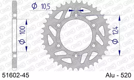 Zadné hliníkové reťazové koleso Afam 51602, veľkosť 45z 520-2