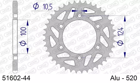 Afam 51602 алуминиево задно зъбно колело, 44z, размер 520-2