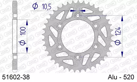 Алуминиево задно зъбно колело Afam 51602, 38z, размер 520-2
