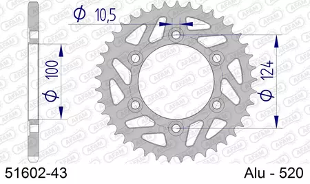 Afam 51602 алуминиево задно зъбно колело, 43z, размер 520-2