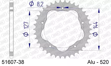 Afam 51607 hliníkové zadné reťazové koleso, 38z veľkosť 520-2