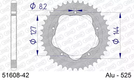 Hliníkové zadní řetězové kolo Afam 51608, velikost 42z 525-2