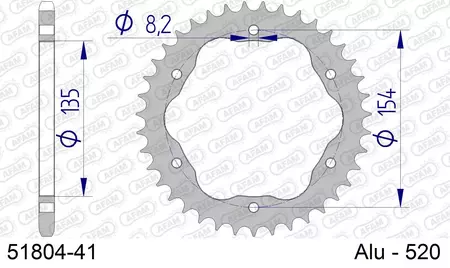 Hliníkové zadné reťazové koleso Afam 51804, veľkosť 41z 520-2