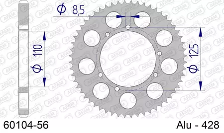 Afam 60104 алуминиево задно зъбно колело, 56z, размер 428-2