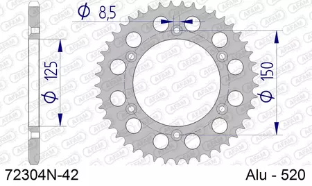 Zadné hliníkové reťazové koleso Afam 72304N, veľkosť 42z 520 MX-2