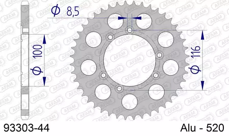 Hliníkové zadné reťazové koleso Afam 93303, 44z veľkosť 520-2