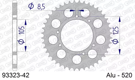 Afam 93323 алуминиево задно зъбно колело, 42z, размер 520-2