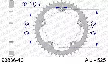 Zadní hliníkové řetězové kolo Afam 93836, 40z velikost 525-2