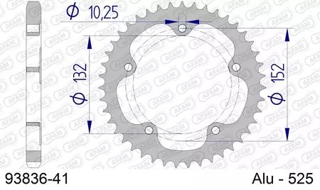 Zadní hliníkové řetězové kolo Afam 93836, 41z velikost 525-2