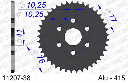 Алуминиево задно зъбно колело Afam 11207, размер 38z 415-2
