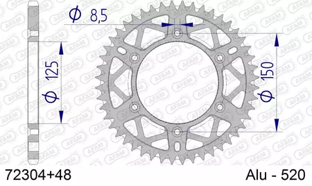 Hliníkové zadné reťazové koleso Afam 72304, samočistiace, veľkosť 48z 520-2