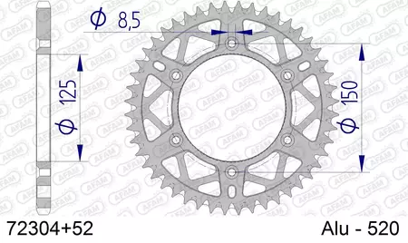Hliníkové zadné reťazové koleso Afam 72304, veľkosť 52z 520 samočistiace-2