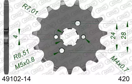 Predné reťazové koleso Afam 49102, 14z veľkosť 420-2