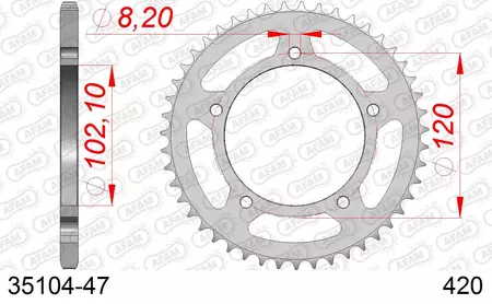 Afam 35104 ocelové zadní řetězové kolo, 47z velikost 420-2