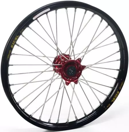 Täydellinen etupyörä 17x3.50x36T Haan Wheels musta / punainen napa / hopeiset puolat / hopeiset nipat - 155506/3/6
