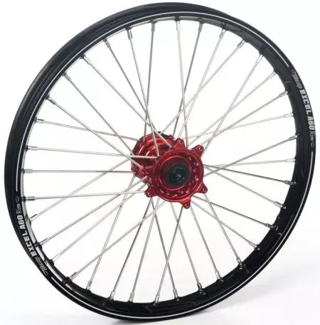 Täydellinen etupyörä 21x1.60x36T Haan Wheels musta/punainen napa/hopea puolat/hopea nännit - 135619/11/6