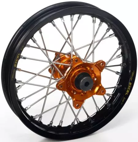 Sukomplektuotas galinis ratas 14x1.60x36T Haan Wheels juodas / oranžinė stebulė / sidabriniai stipinai / sidabriniai antgaliai - 134102/3/10