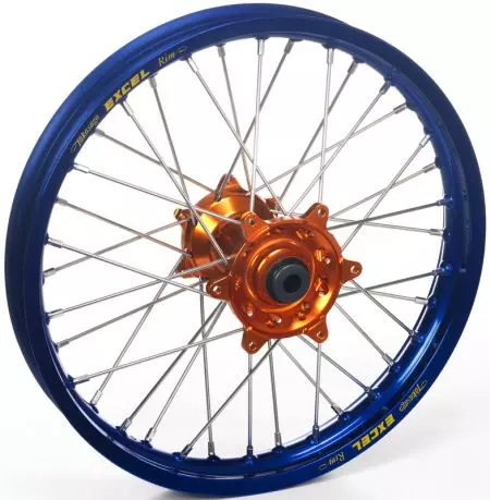 Compleet achterwiel 14x1.60x36T Haan Wheels blauw/oranje naaf/zilveren spaken/zilveren nippels - 134102/5/10