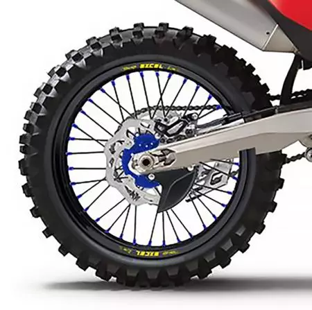 Compleet 17x3.50 Haan Wheels achterwiel zwart/blauwe naaf/zwarte spaken/blauwe nippels - ​134006/3/5/3/5