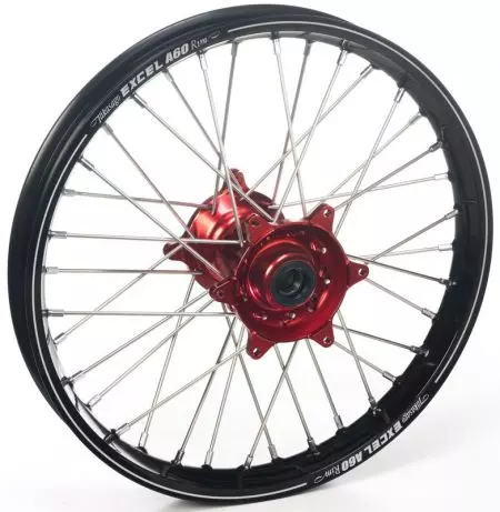 Цялостно задно колело A60 18x2.15x36T Haan Wheels черна/червена главина/сребърни спици/сребърни зърна - 136012/11/6
