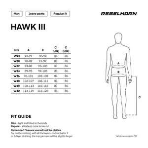 Calças de ganga de motociclismo de corte regular Rebelhorn Hawk III preto lavado W30L32-7