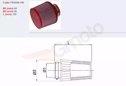 BMC 60 mm kónický vzduchový filter - FMSA60-100 - FMSA60-100