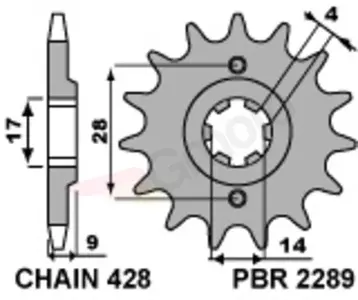 Pignone anteriore in acciaio PBR 2289 14Z misura 428 - 2289.14.18.NC
