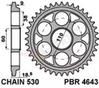 Teräksinen ketjupyörä takana PBR 4643 42Z, koko 530 - 4643.42.C45T