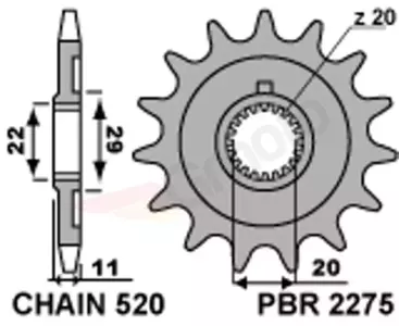 Pignone anteriore in acciaio PBR 2275 14Z misura 520 - 2275.14.18NC