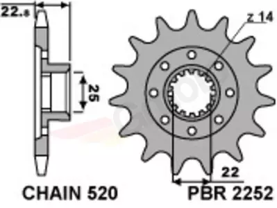 Pignone anteriore in acciaio PBR 2252 17Z misura 520 - 2252.17.18NC